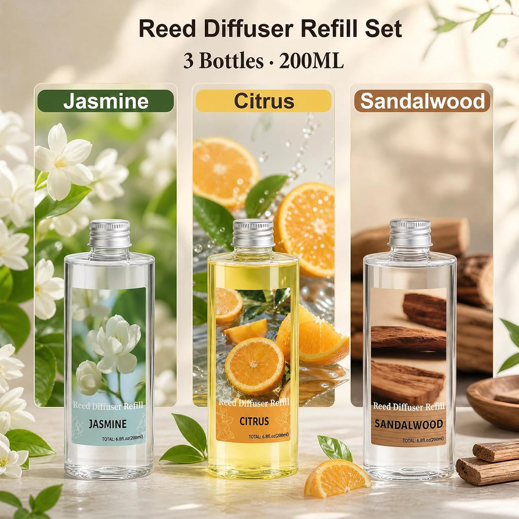Reed Diffuser Oil Refill Set,3x6.76 Oz Citrus Sandalwood Jasmine Scent Oil