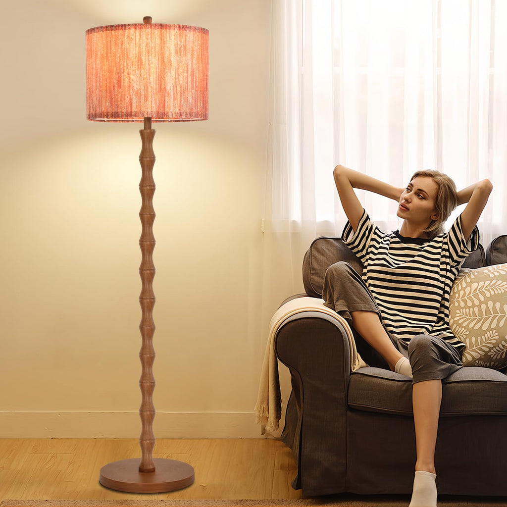 Wood Floor Lamps Boho Farmhouse Floor Lamp with Remote Control,Dimmable Vintage Floor Lamp Mid Century Modern