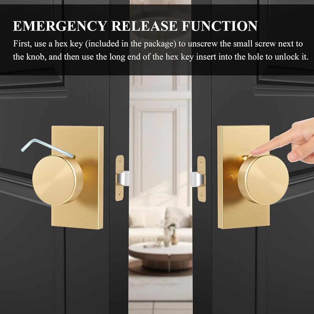 Satin Brass Gold Door Knobs Privacy Door Knobs Interior with Lock