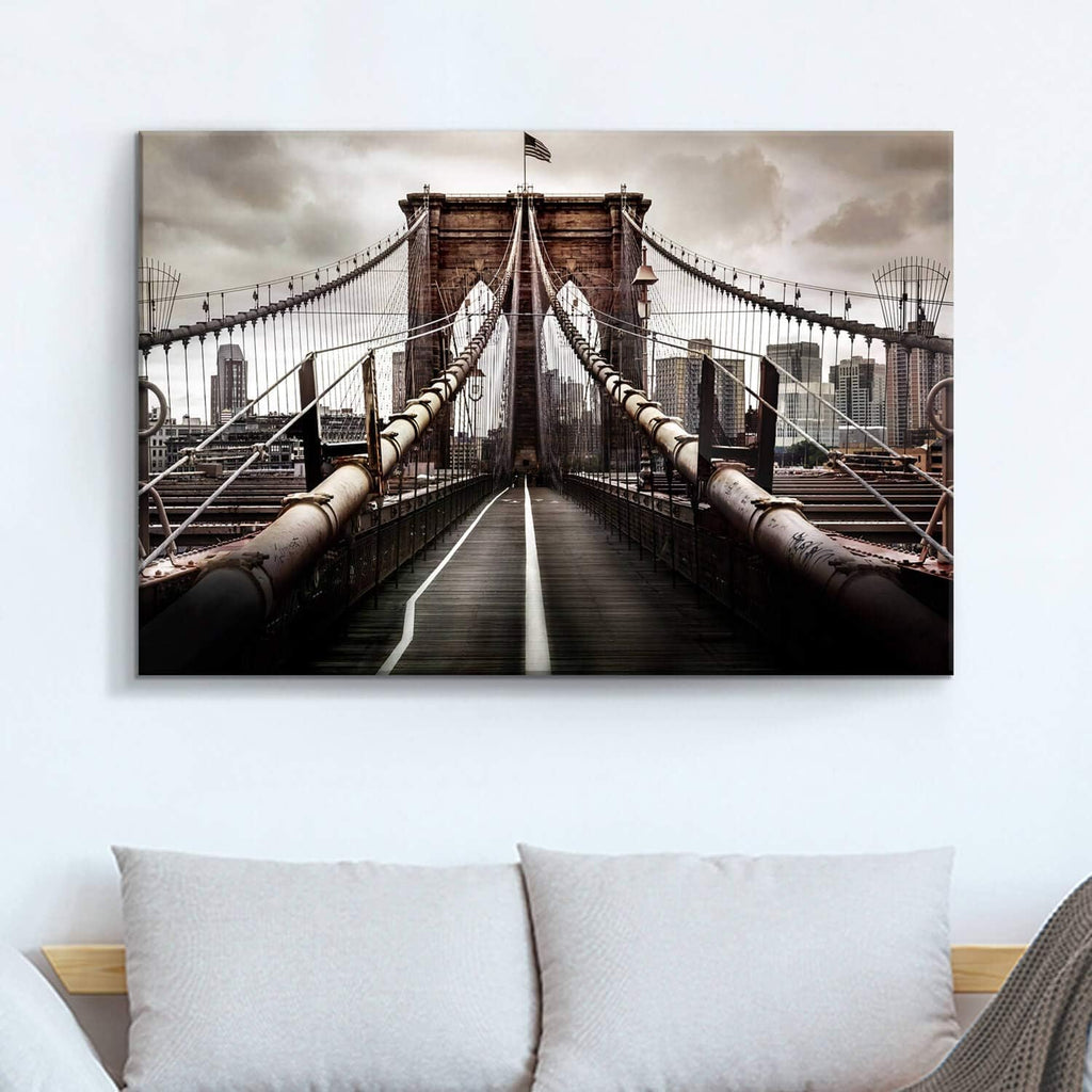 Brooklyn Bridge Picture Classic Artwork: New York Cityscape Canvas Wall Art Prints ( ,Multi-Sized)