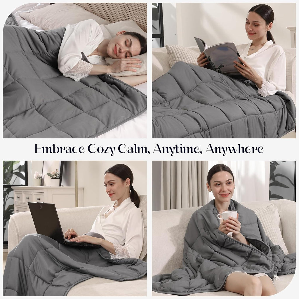 Weighted Blanket 10lbs (48"x72",Grey) Twin Size Soft Cooling Heavy Blanket for Sleeping, Breathable All Season
