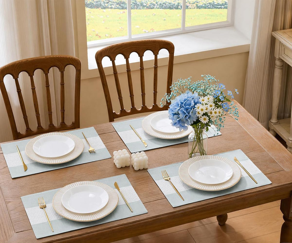 Linen Placemats Set of 6, Aqua Blue Place Mats Table