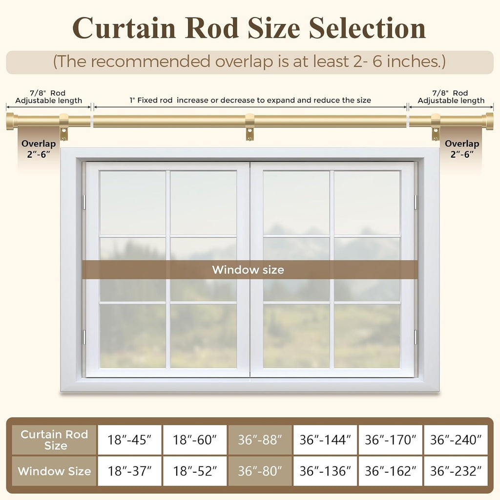 2 Pack Gold Curtain Rods 48 to 84 Inch(4-7FT),1 Inch Heavy Duty Curtain Rods,Adjustable Curtain Rod Set,Modern