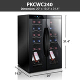 24 Bottle Wine Fridge | Dual Zone Wine Chiller | Adjustable Temperature 41°F to 