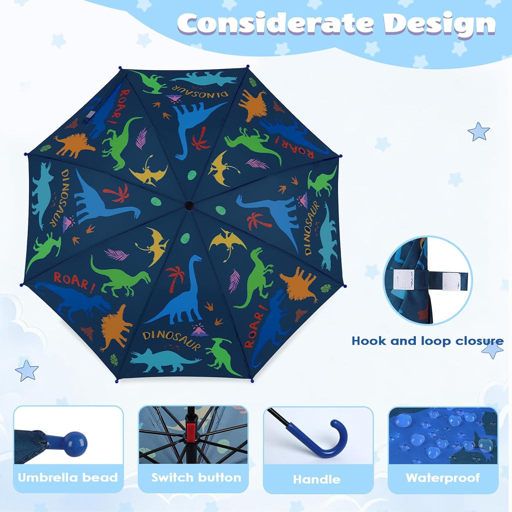 Kids Umbrella Portable Stick Umbrella Easy Push/Pull for Little Boys Girls