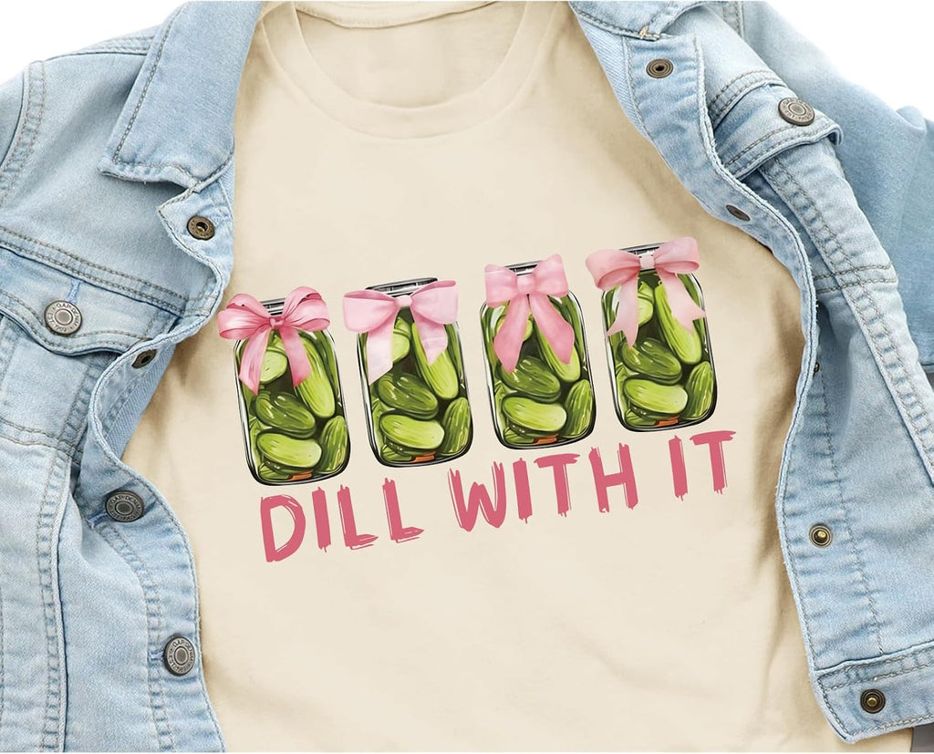 Dill Pickle Lover Shirt for Girls Pickle Jar T-Shirts Funny Bow Graphic Tees Kids Cute Cucumbers Short Sleeve Tops