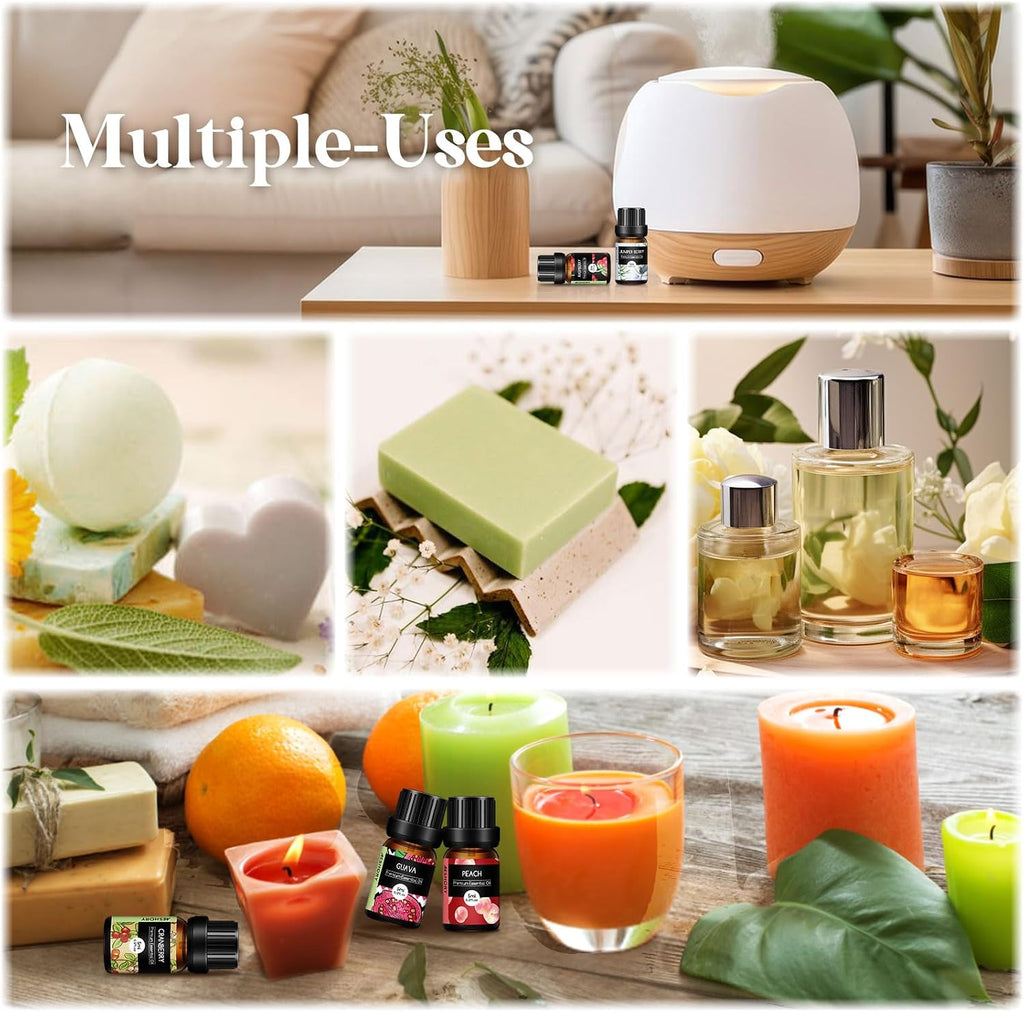 Fruity Essential Oils Set - Top 28 Fruit Fragrance Oil for Candle Making, Diffusers - Strawberry, Apple, Pineapple - Set of 28