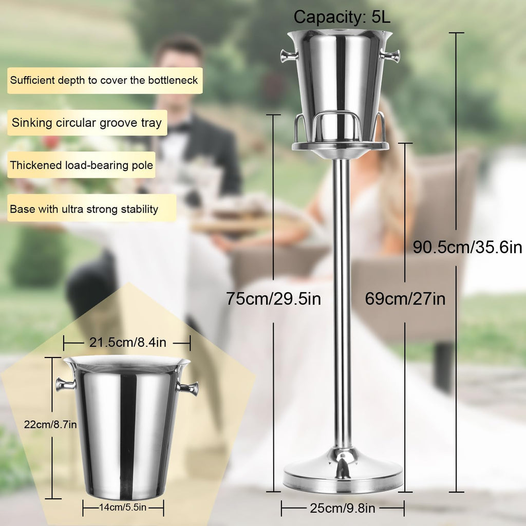 Champagne Bucket with Stand,Ice Bucket with Stand Stainless Steel Bucket Wine Chiller On Stand 12Lb Hammered Tall Ice