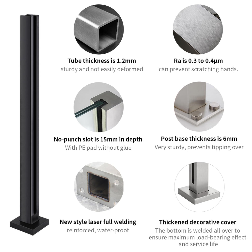 Heavy-Duty Glass Railing Post, 304 Stainless Steel Glass Railing with Spigot Slots & Sturdy Base, Balcony, Stairway