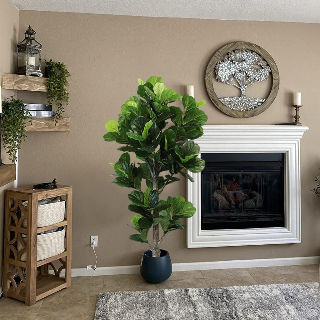 6ft Artificial Fiddle Leaf Fig Tree Decor, 6 Feet Large Faux Plant Fake Ficus lyrata Silk Trees with Pot Outdoor