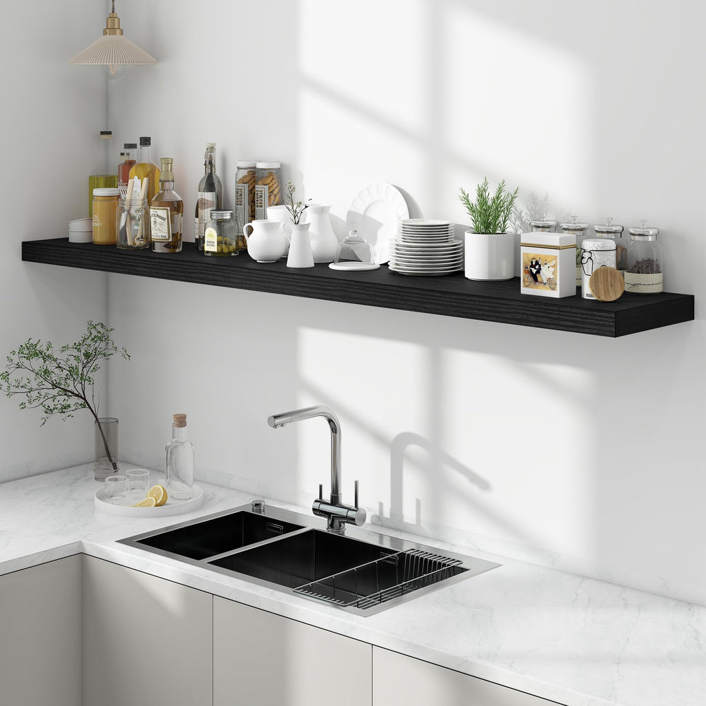 72 inch Floating Shelves for Wall, 12 Inch Deep Floating Shelf, Hanging Shelf with Invisible Brackets, Rustic Wooden