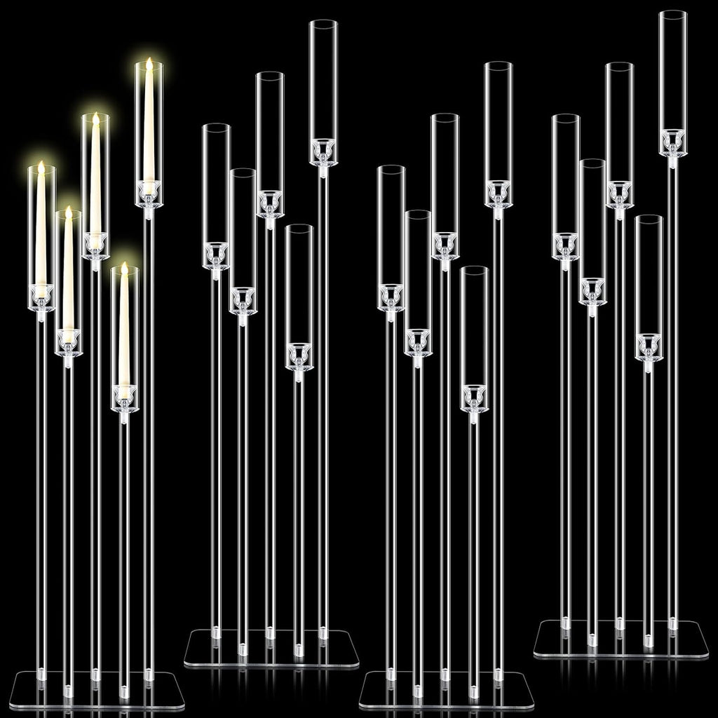 4 Set 5 Arms Acrylic Candelabra Centerpieces 46.4'' Tall Clear Candle Holders Wedding Table Centerpiece Floor Candle