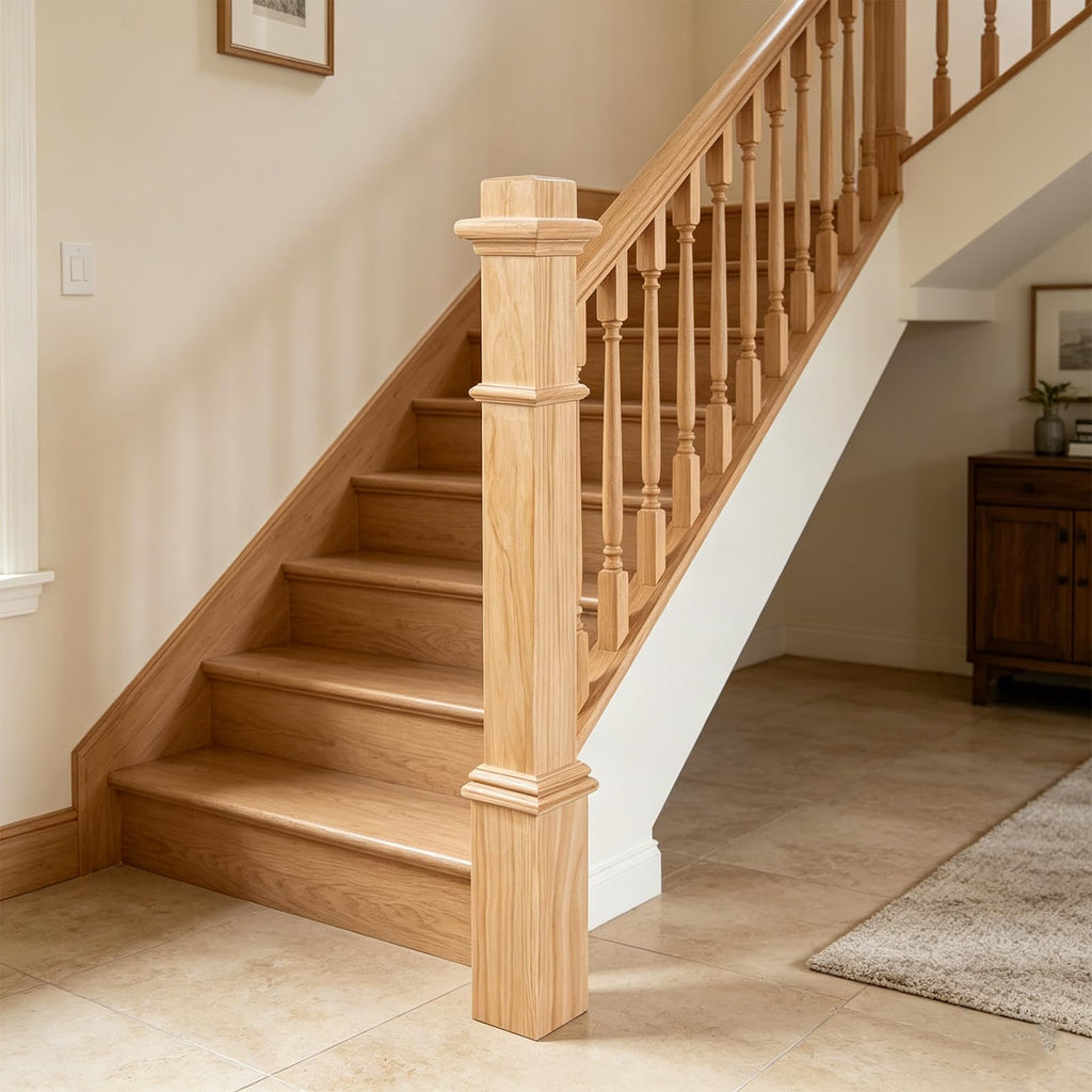 Unfinished Solid Pine Stair Newel Post, 48" Traditional Box Newel with 3.5" Post & 4.5" Base for Interior