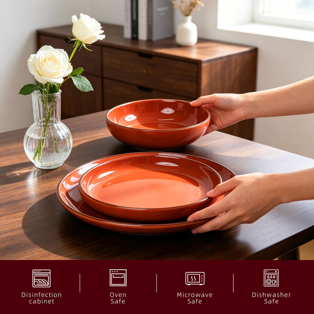 18-Piece Dinnerware Set, Shiny Glaze with Speckle Effect Plates & Bowls Set