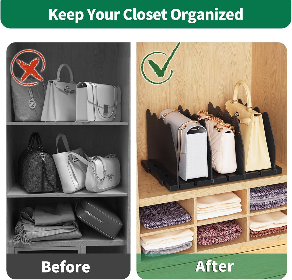 Shelf Divider for Closet, 2 Pcs Adjustable Purse Organizer, Black