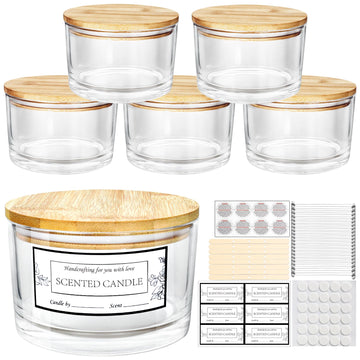 6 Pack 24oz Clear Glass Candle Jars with Airtight Bamboo Lids