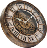 18 Inch Wall Clock with Moving Gears, Oversized Large Industrial Steampunk Decoration