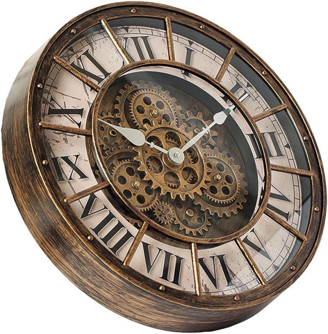 18 Inch Wall Clock with Moving Gears, Oversized Large Industrial Steampunk Decoration