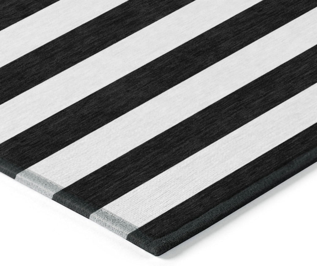 8' Runner Black and White Striped Washable Non Skid Indoor Outdoor Runner Rug