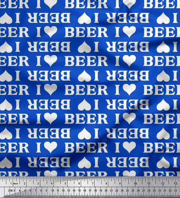 Cotton Poplin Blue Fabric - by The Yard - 42 Inch Wide - I Love Beer Text Fabric - Playful and Beverage-Inspired