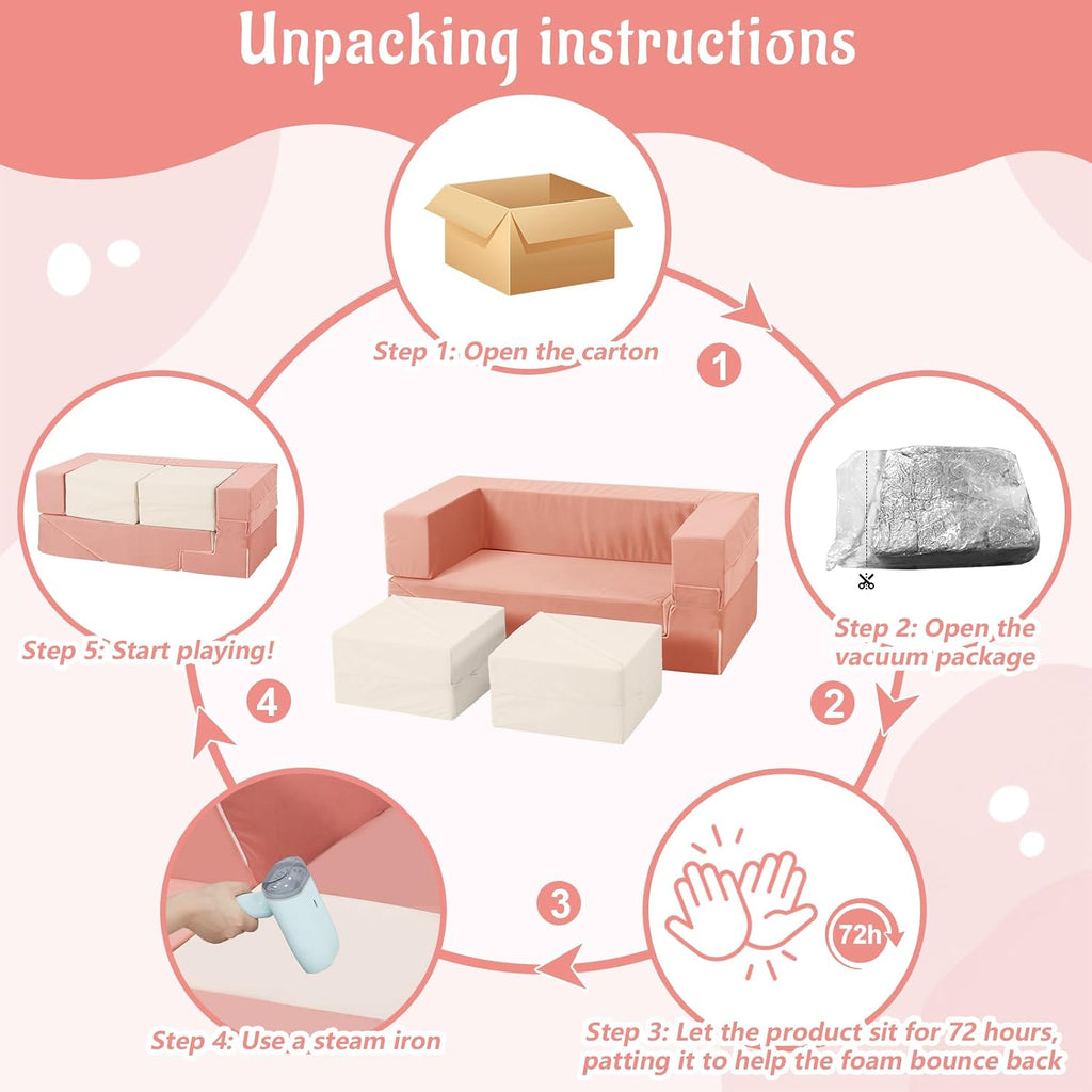 Toddler Foam Climbing Blocks|Modular Kids Soft Play Couch Sofa with 2 Ottomans Indoor,Baby Crawling & Sliding