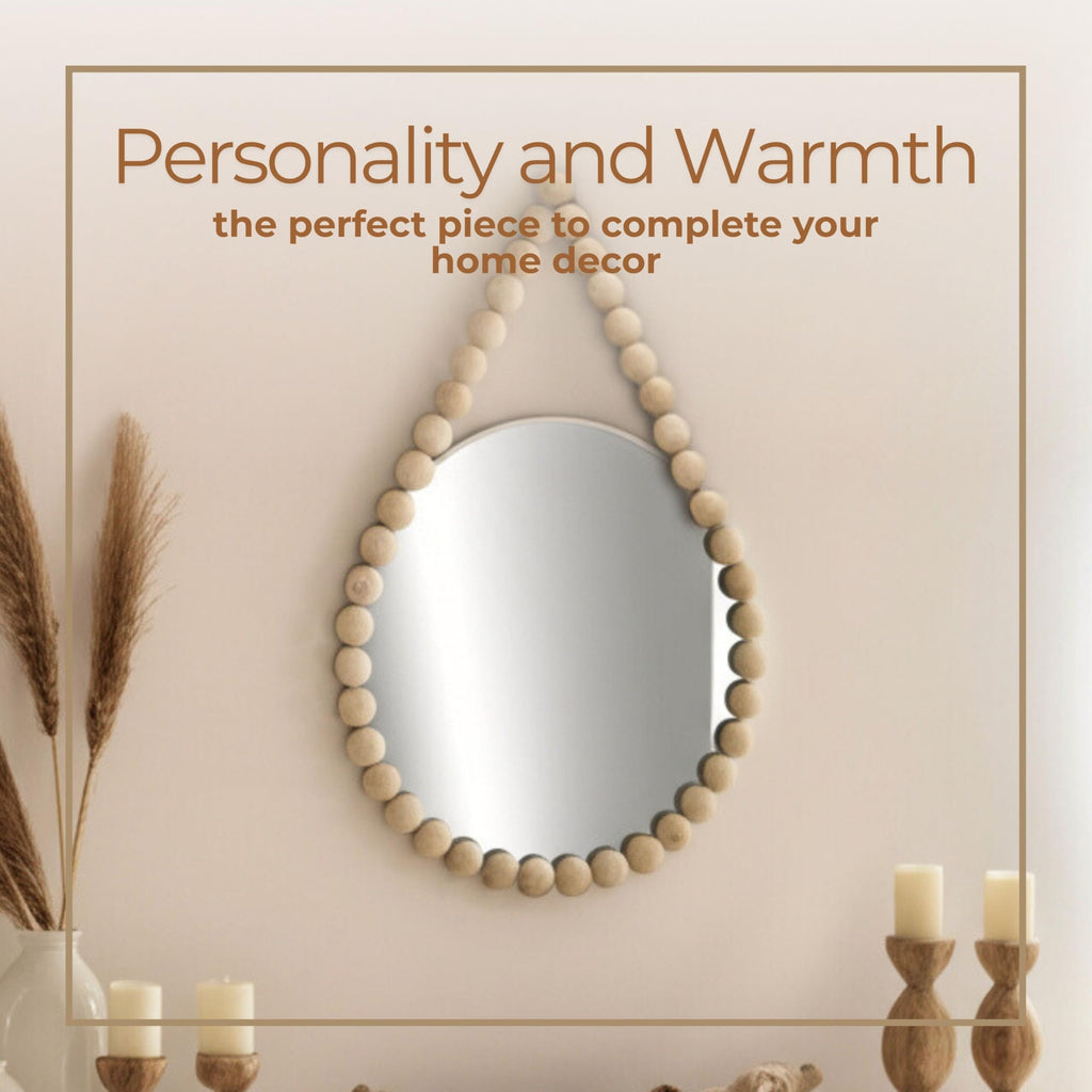 White Decorative Mirror with Beaded Wood Frame - MDF & Glass Home Decor Mirrors for Wall Accent & Styling - Modern