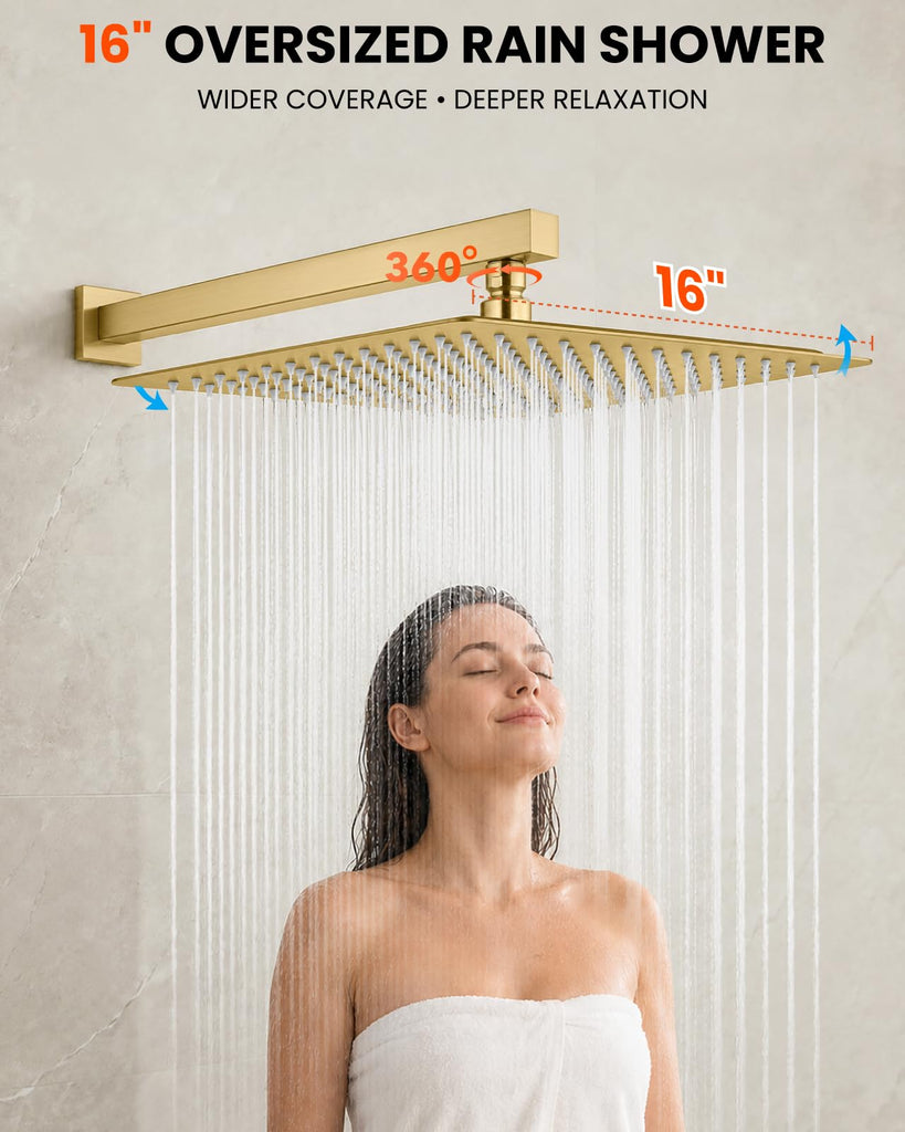 Shower Faucet Set with Handheld Spray Brushed Gold, 16'' Head