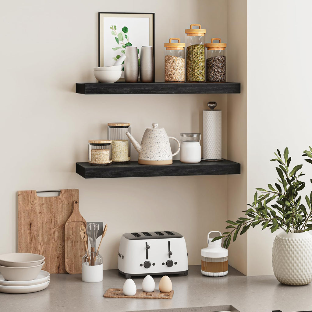 Floating Wall Shelves for Decor (Black, Set of 2, 22Inch)