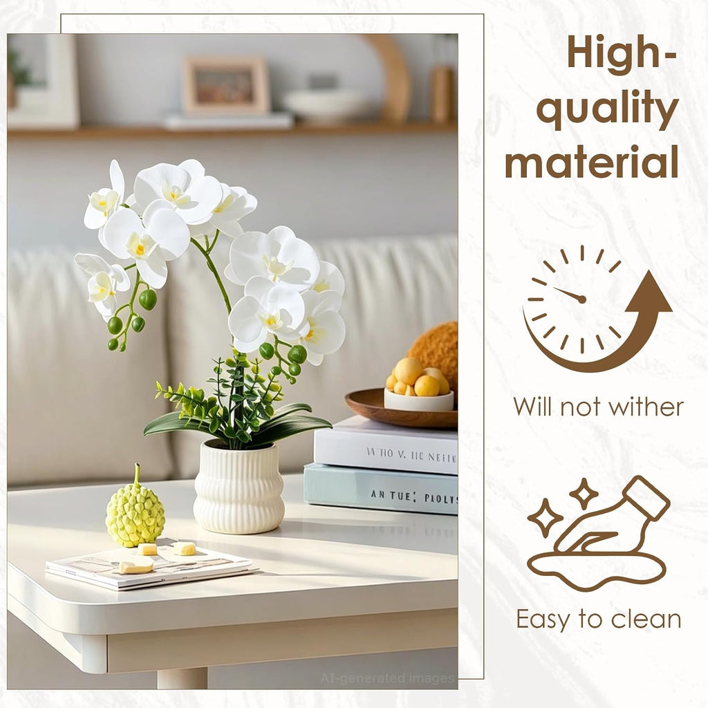 White Artificial Orchid Plant with Pot, Fake Orchids Flowers - Set of 30