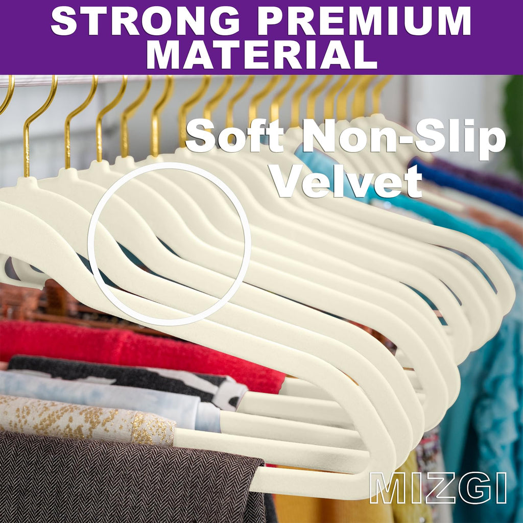 Ivory Velvet Hangers - 60 Pack, Premium Gold, Non-Slip Felt, Sturdy, Heavy Duty Coat & Suit Hangers for Space Saving