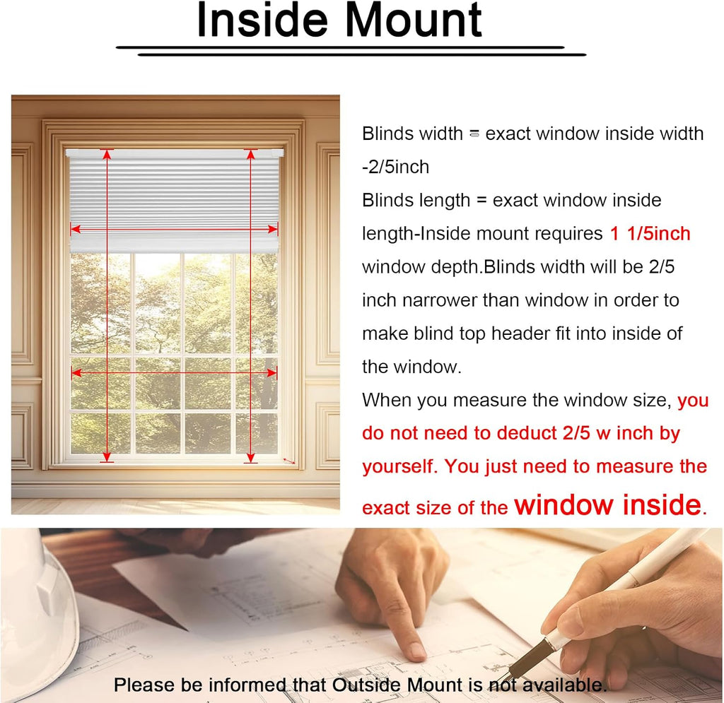 No Drill Cellular Shades Light Filtering Honeycomb Blinds White | No Tool No Drill Design for Super Easy