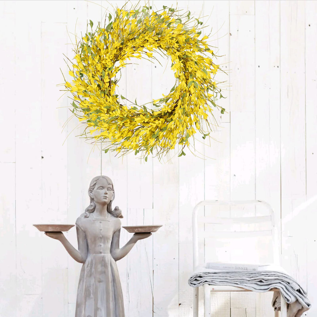 24" Summer Wreaths for Front Door Artificial Forsythia Yellow Flower Wreath
