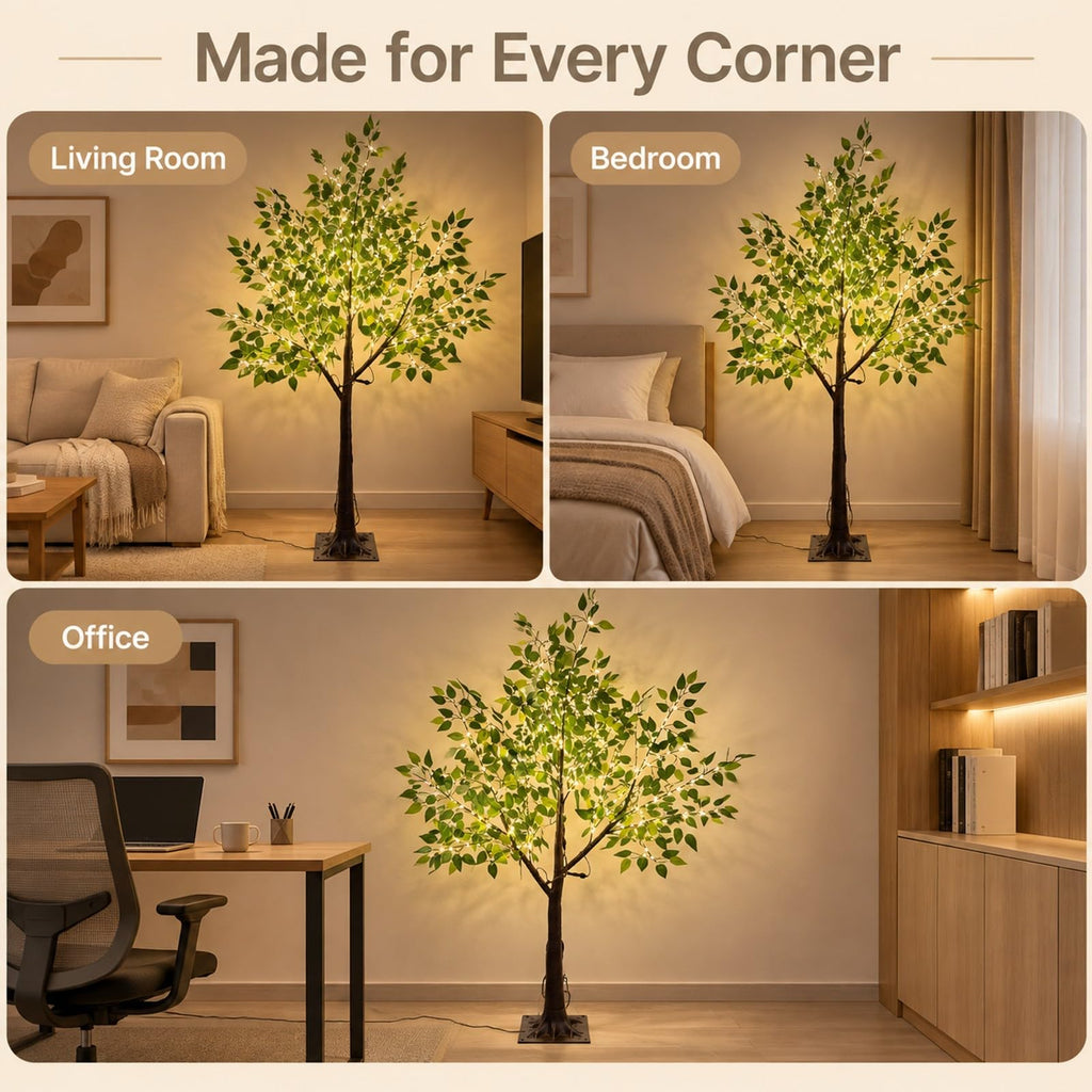 6FT Artificial Ficus Silk Tree with 400 LED Fairy Lights Indoor