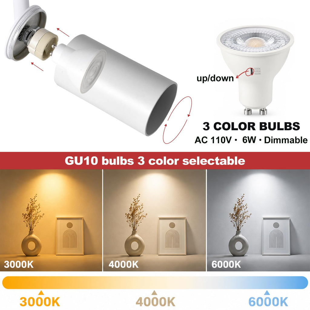 Plug in Track Lighting Dimmable with Power Cord, 6-Light Track Lighting Kit with 6.6FT H Type Track Lighting