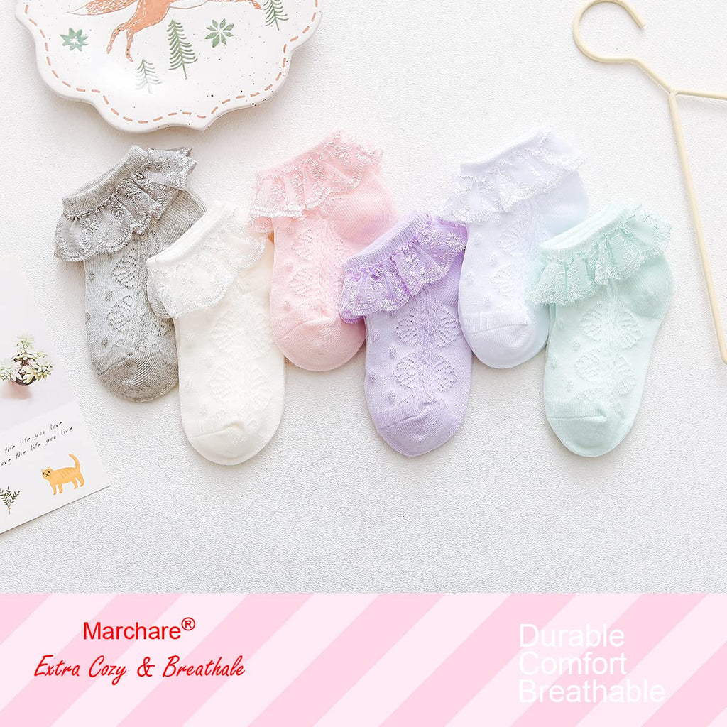 Baby Lace & Frilly Socks - 3 Pack Newborn Girls' Ruffle Eyelet Princess Cotton Socks, White