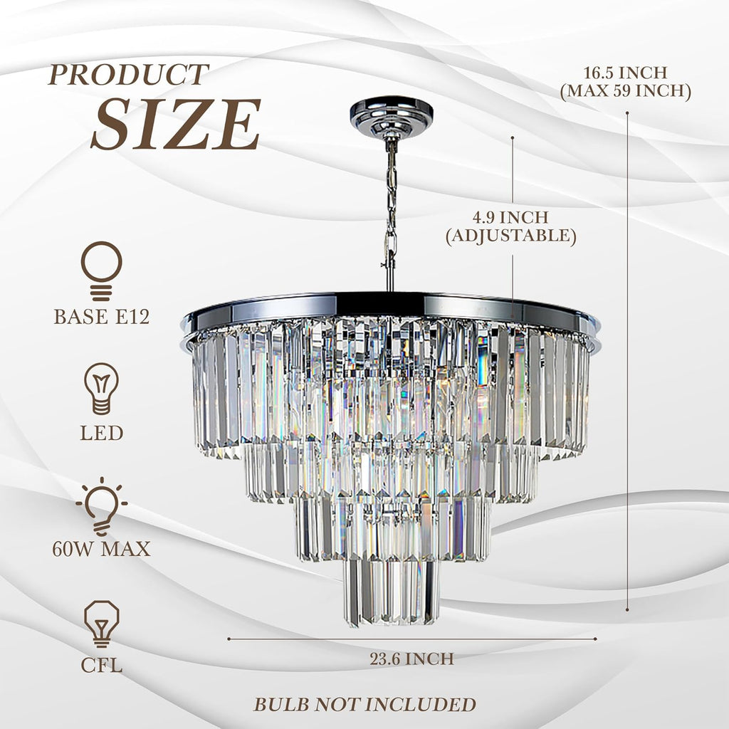 Inspired Odeon Style 9-Light Chrome Crystal 4-Tier Modern Chandelier Dia 23.6" - A107-B07K3X68RY