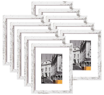 8x10 Picture Frames, Acrylic Cover, Distressed White, Set of 10
