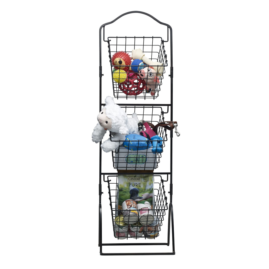 3-Tier Wire Market Basket, Antique Black Metal Kitchen Counter Organizer for Fruit, Vegetables and Pantry Storage