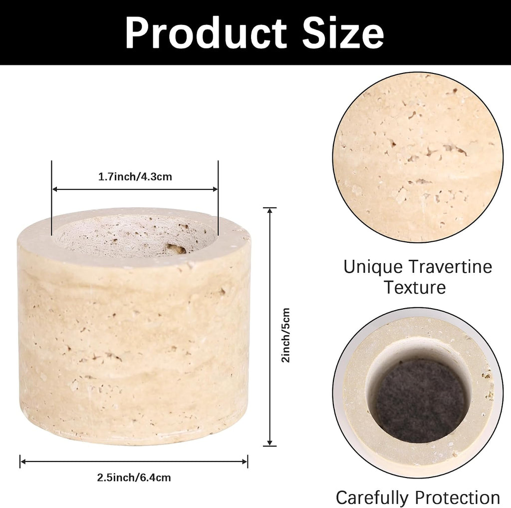 Natural Travertine Marble Match Holder with Striker,2.5" X 2" - Set of 2