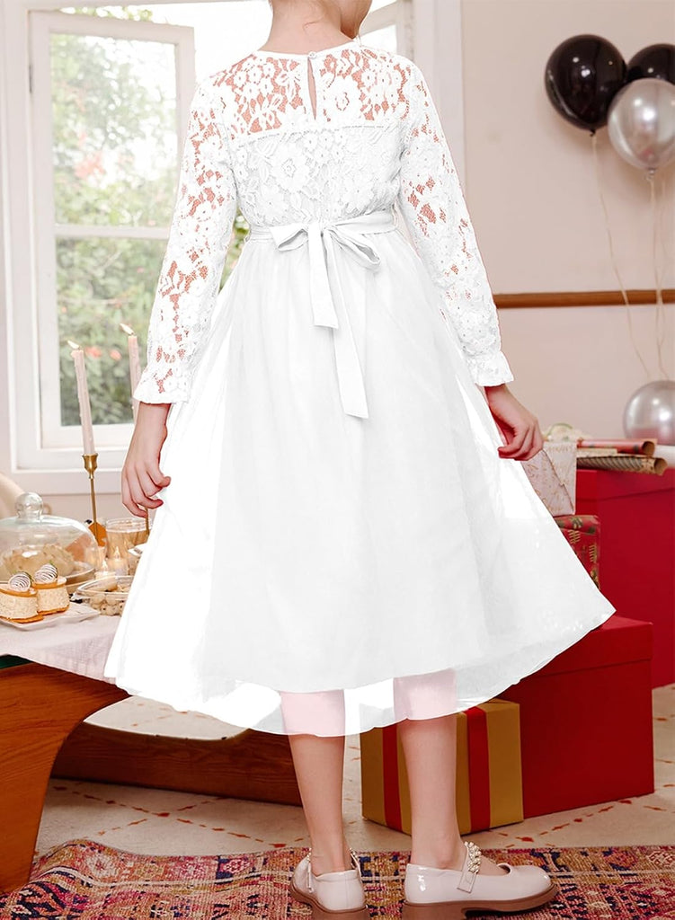 Girls Long Sleeve Dresses Fall Lace Tulle Party Dress