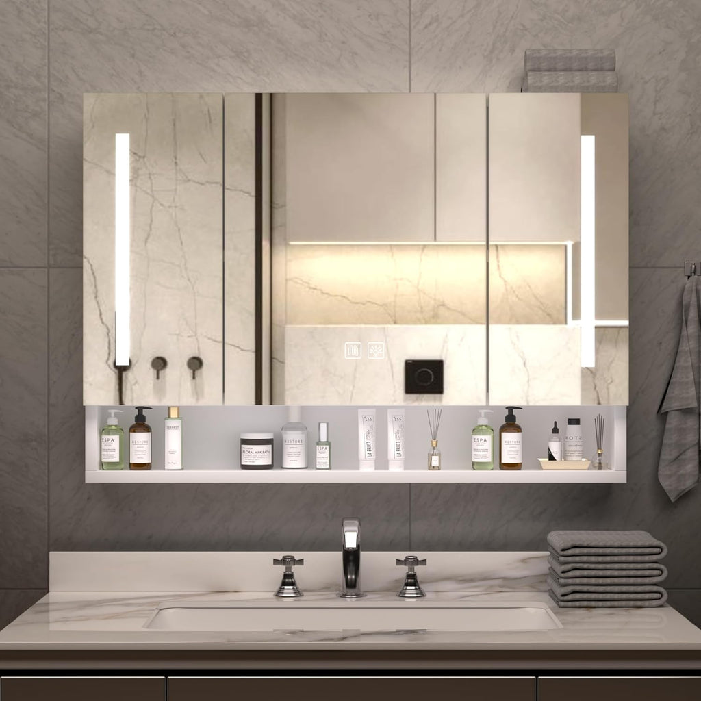 Illuminated Modern Medicine Cabinet with Adjustable LED Lighting and Anti-Fog Mirror, Multi-Tier Storage Organization