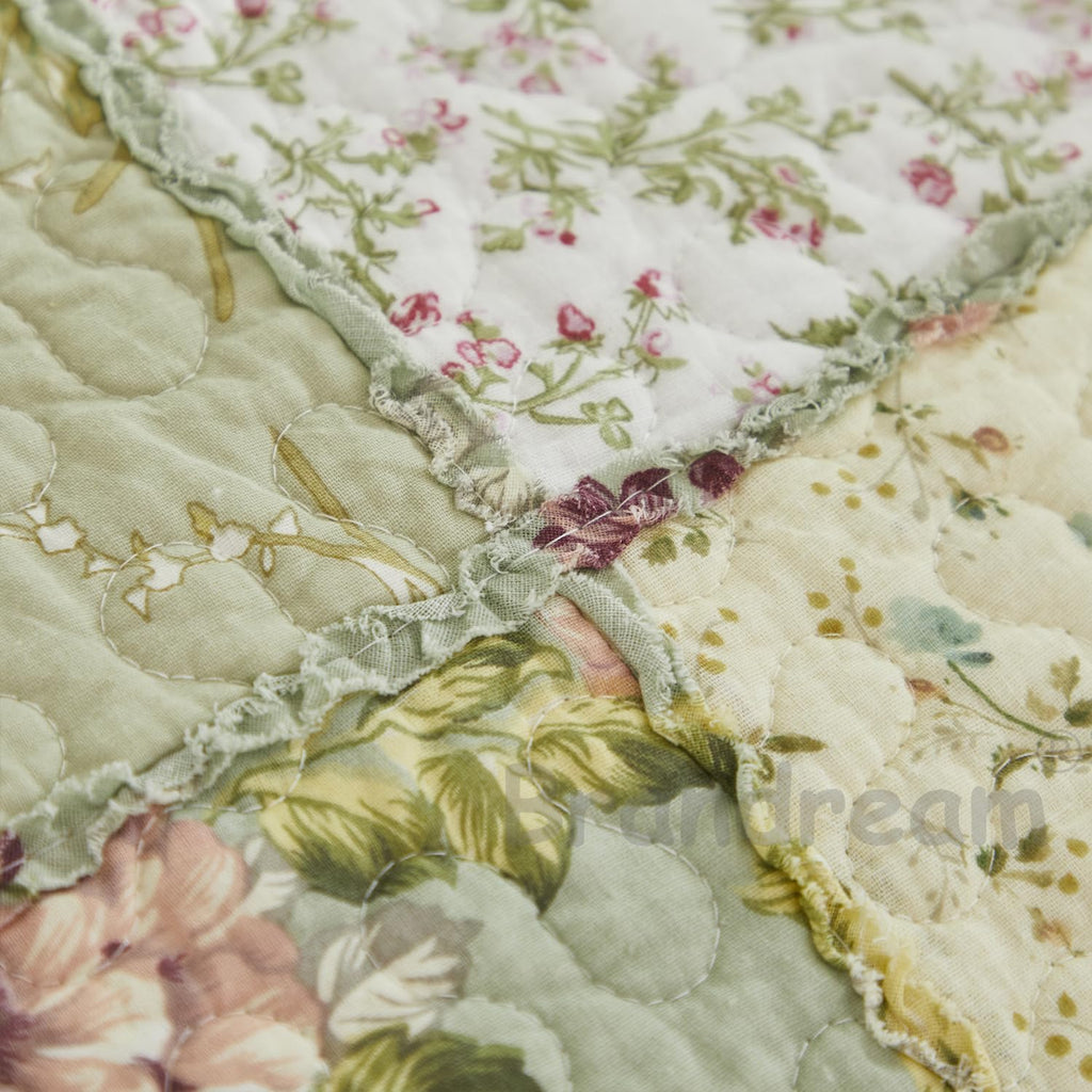 Quilt Set Cotton Patchwork Quilts Green Rose Floral Quilted Comforter Set Country Rustic Coverlet Set