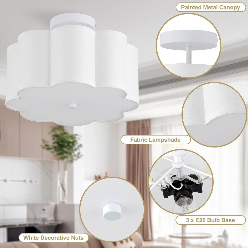 13.3"Semi Flush Mount Ceiling Light Fixture, Light Modern Close to Ceiling Light With Fabric Flower-Shaped Shade