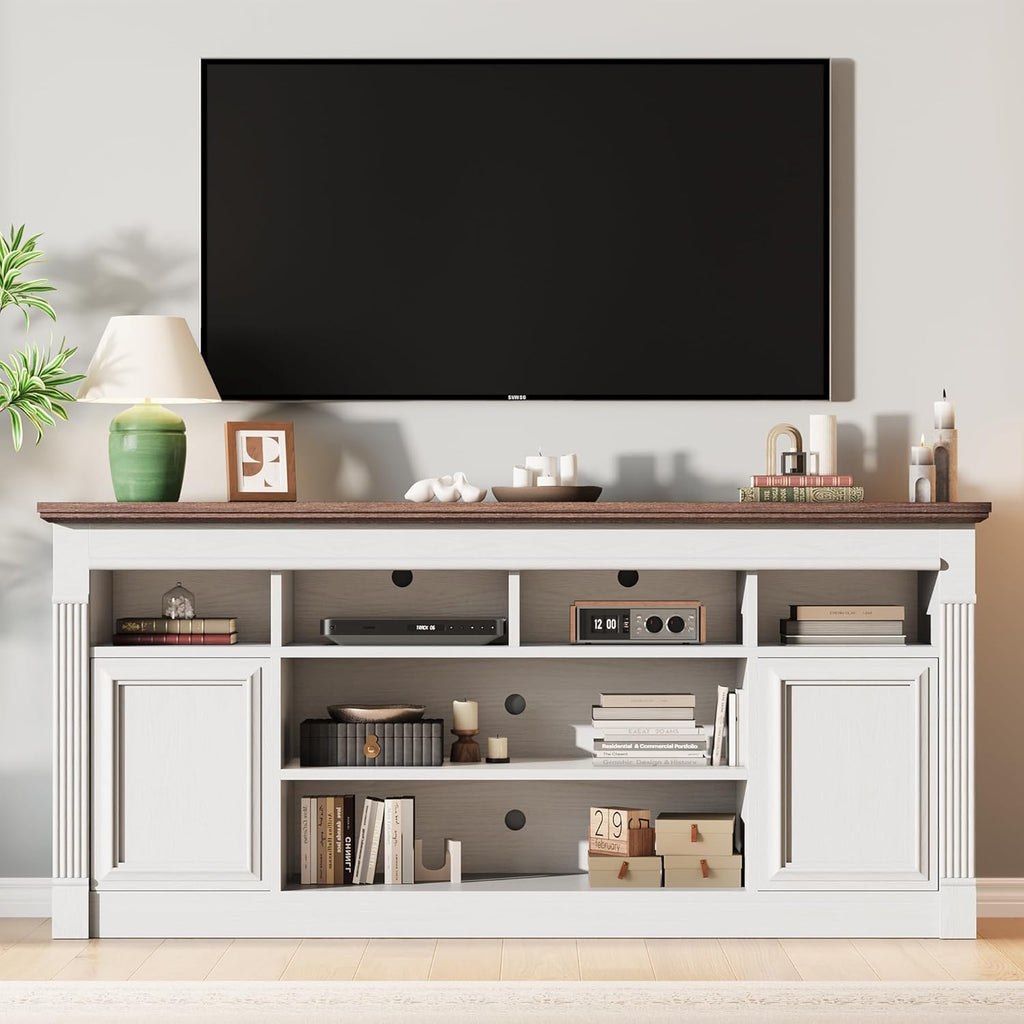 Farmhouse TV Stand for TVs Up to 75", Entertainment Center with Open Storage & Adjustable Shelves, TV Console with