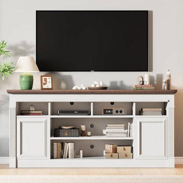 Farmhouse TV Stand for TVs Up to 75", Entertainment Center with Open Storage & Adjustable Shelves, TV Console with