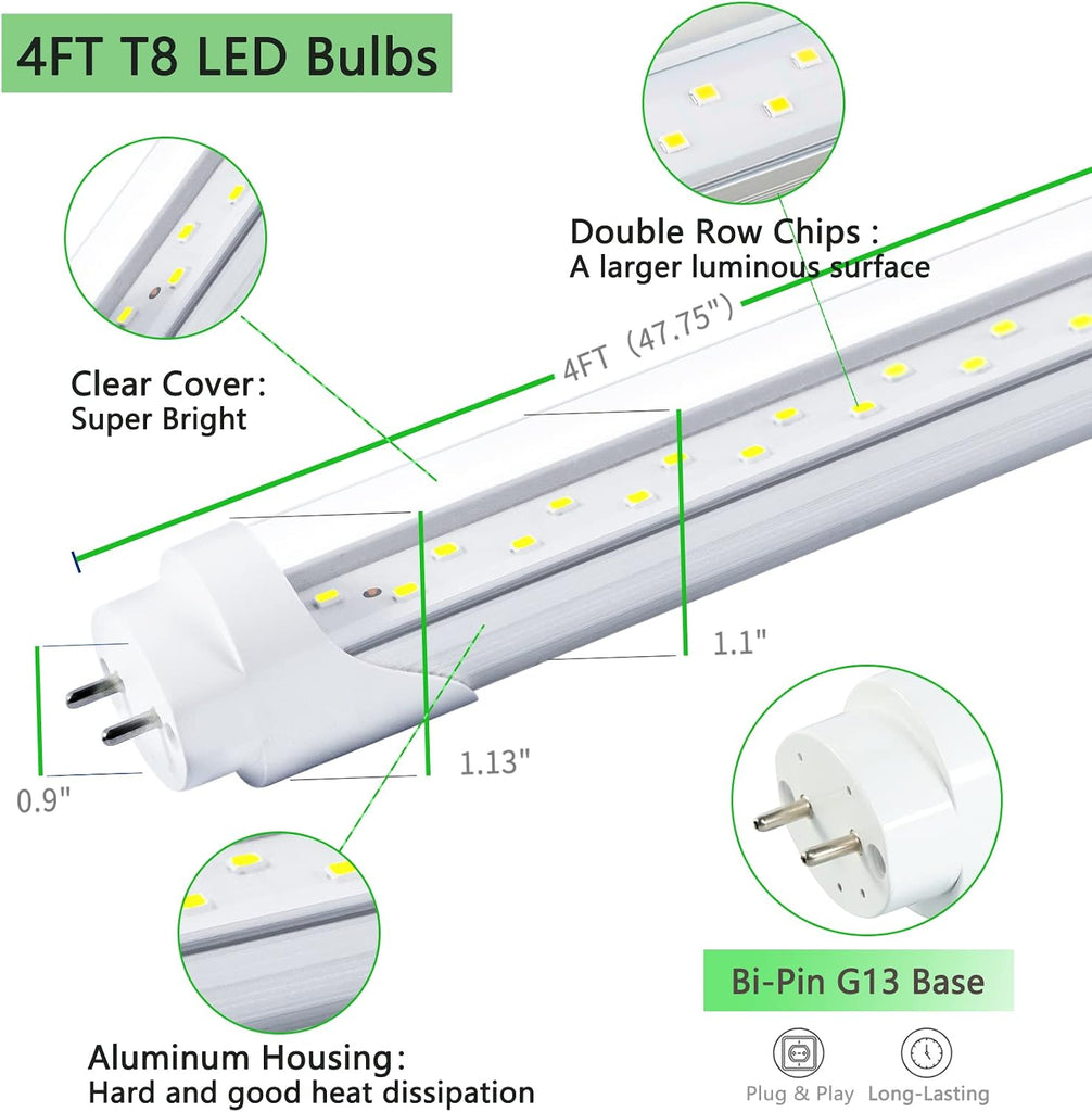T8 LED Bulbs 4 Foot, 12-Pack 4FT LED Tube Light, 24W 3200LM, 5000K