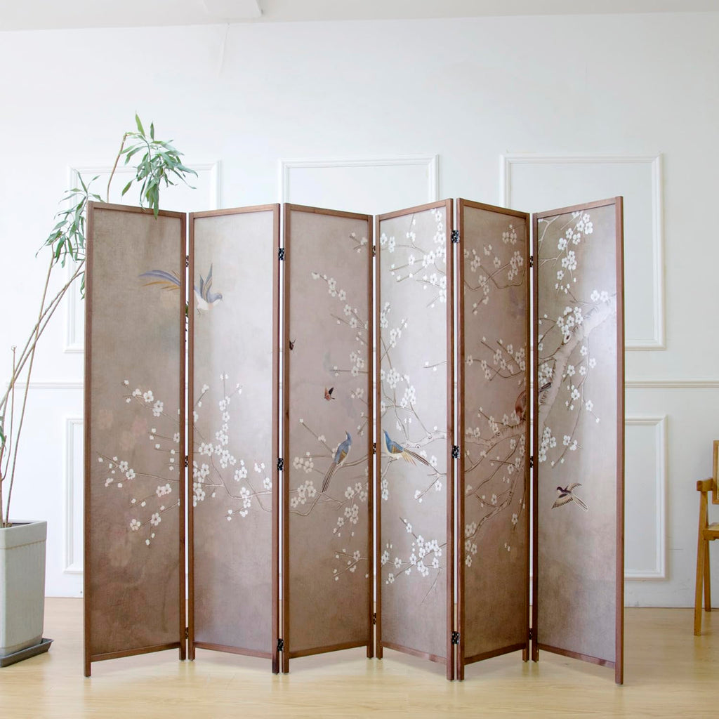 6 Panel Room Divider for Room Separation, 5.6 ft Tall Double Sided Blackout Folding Privacy Screen - Freestanding