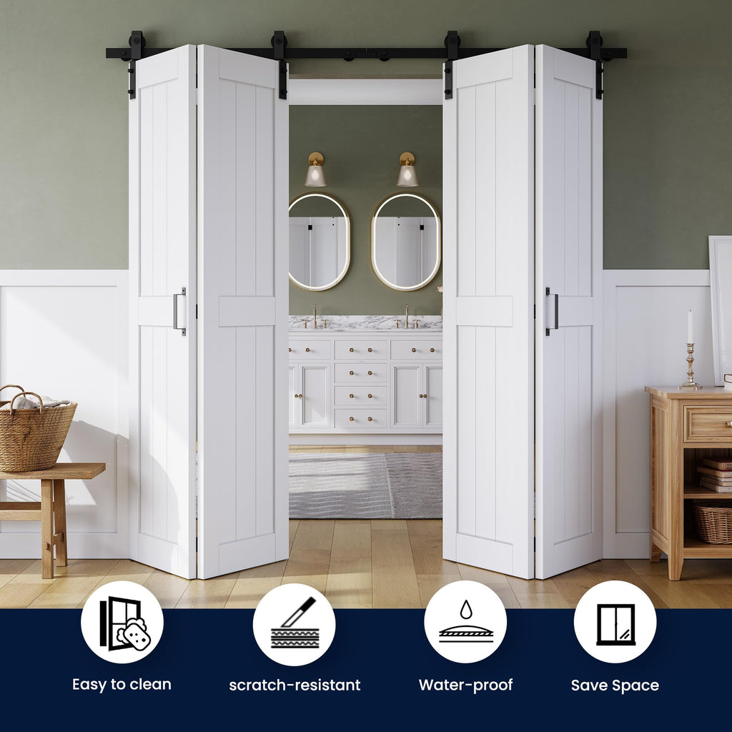 Bifold Barn Door 80" x 84", MDF Bi-Fold Sliding Closet Doors
