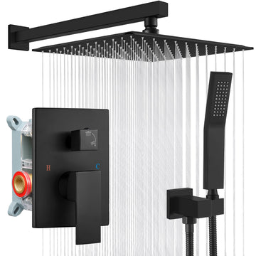 Shower Faucet Set with Handheld Spray Matte Black,12'' Head