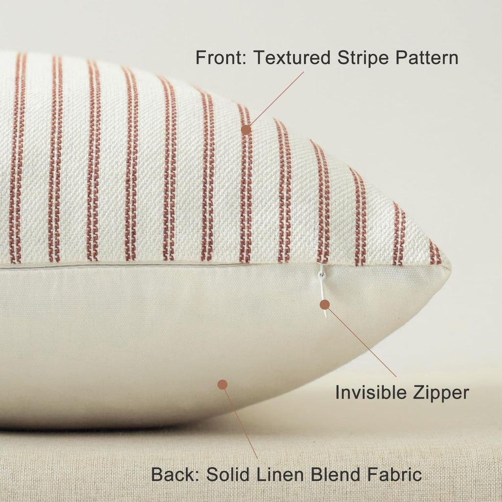 Farmhouse Fall Pillow Covers 26x26, Modern Accent Square Throw Pillow Covers Set of 2, Rust and Beige Striped